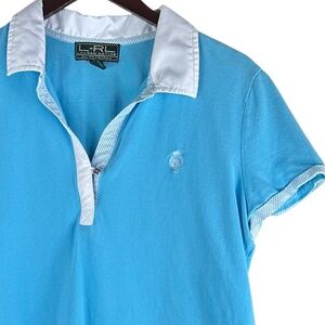 Ralph Lauren Sz XL 14 16 Polo Shirt Top Aqua Blue White Coastal Cottage Nautical